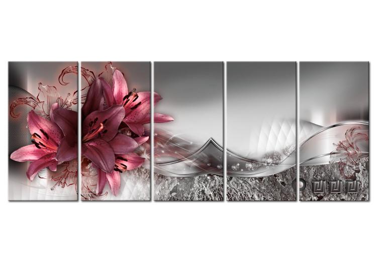Canvas Print Timeless Flowers (5-piece) - Abstraction with Pink Lilies