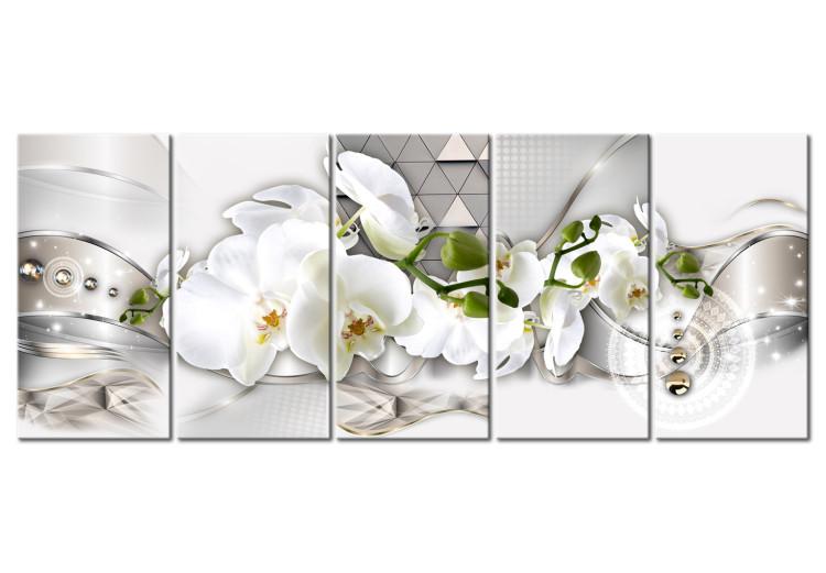 Canvas Print Beautiful Orchids (5-piece) - White Flowers and Geometric Figures