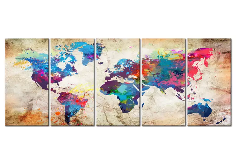 Canvas Print World Map: Colorful Blots (5-piece) - Artistic Continents