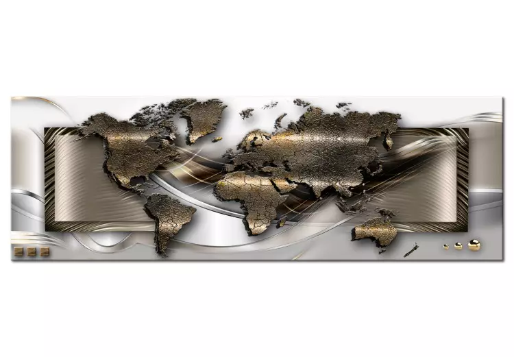Canvas Print Golden World (1-piece) - Elegant Abstraction with Contour of Continents
