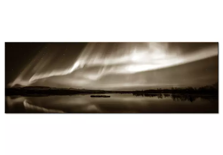 Canvas Print Sepia Lake (1-piece) - Landscape with Sea and Polar Sky