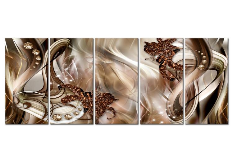 Canvas Print Elegant Shells (5-piece) - Thick Brown Ribbons in Glamour Style