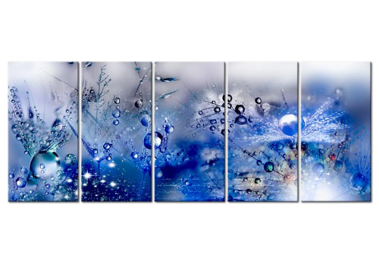 Canvas Print Morning Dew (5-piece) - Blue Dandelions with Water Droplets