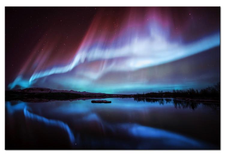 Canvas Print Night Light (1-piece) - Landscape with Aurora over a Lake