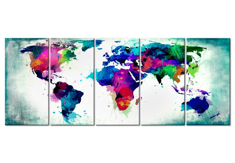 Canvas Print Colorful Chaos (5-piece) - World Map Painted with Watercolor