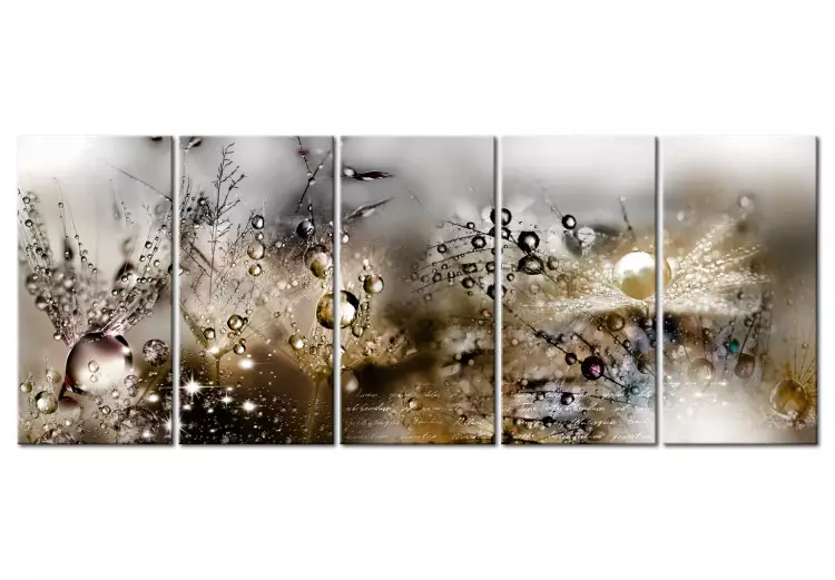 Canvas Print Dewy Glow (5-piece) - Floral Composition with Beige Dandelions