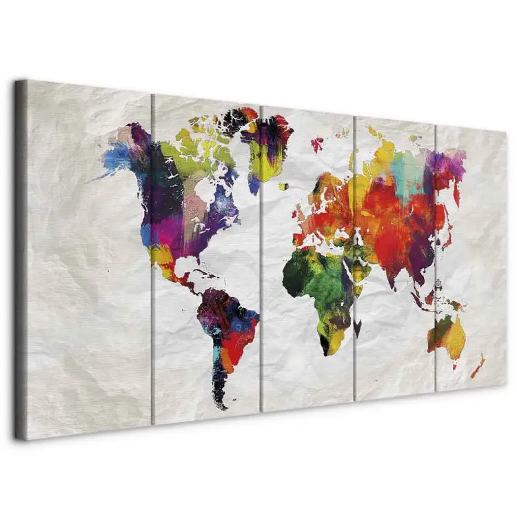 Canvas Art Crumpled Map (5-piece) - Colorful World Map on Paper ...