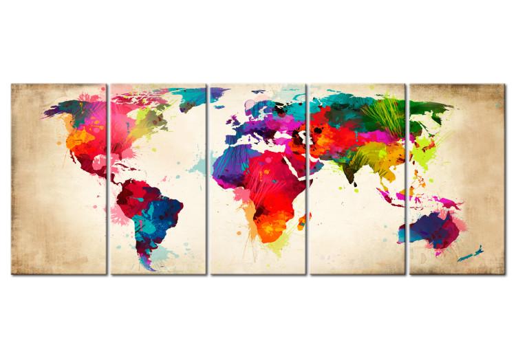 Canvas Print Bright Continents (5-piece) - World Map Painted with Watercolor