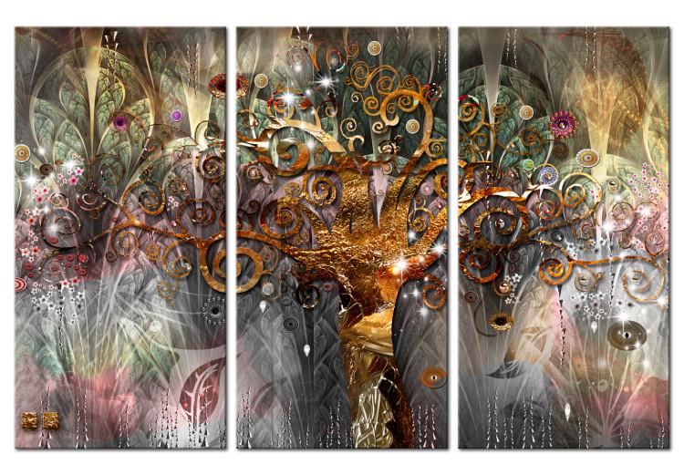 Canvas Print Golden Tree (3-piece) - Secessionist Abstraction with Nature Motif