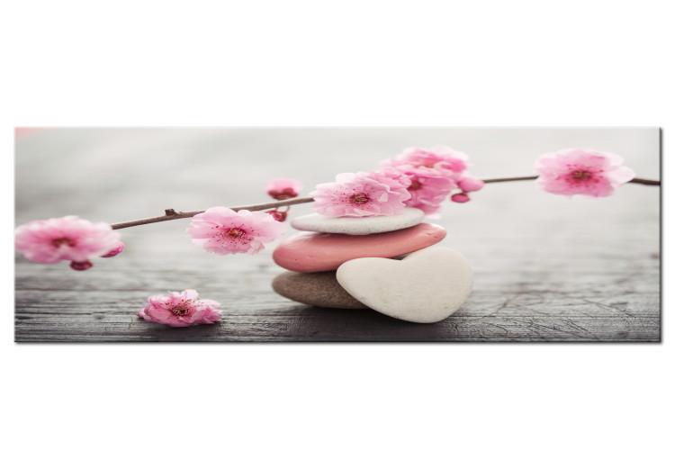 Canvas Print Love Sakura (1-piece) - Cherry Blossoms and Heart-Shaped Stone
