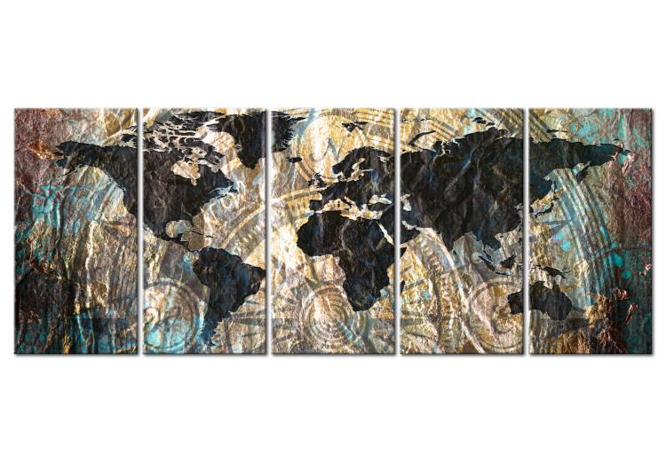 Canvas Print Cutout Continents (5-piece) - Unusual World Map with Compass