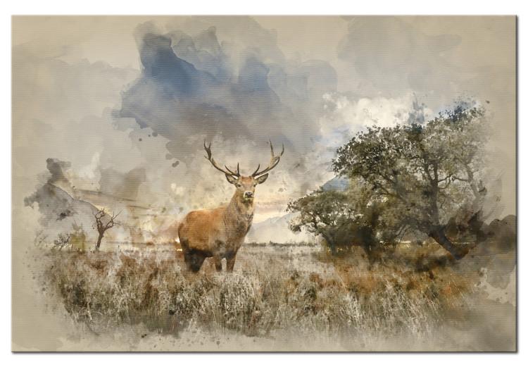 Canvas Print Deer in Field (1-piece) - Rustic Landscape with Animal