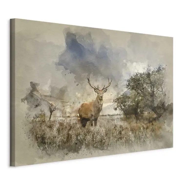Deer in Field - Rustic Landscape with Animal