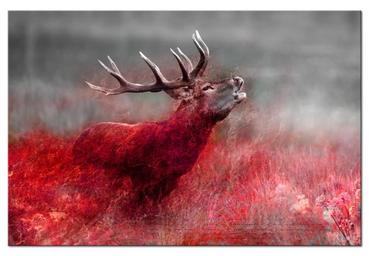 Canvas Print Deer Roar (1-piece) - Howling Animal and Texts on Scarlet Field
