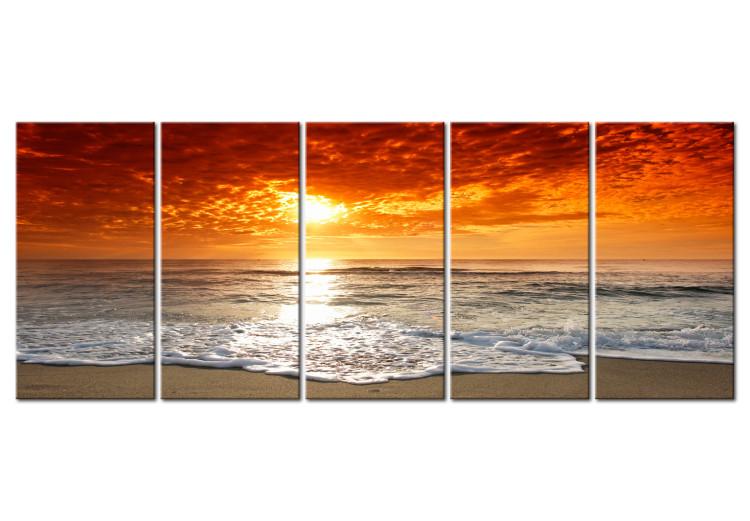 Canvas Print Red Sky (5-piece) - Sunset on Sandy Beach