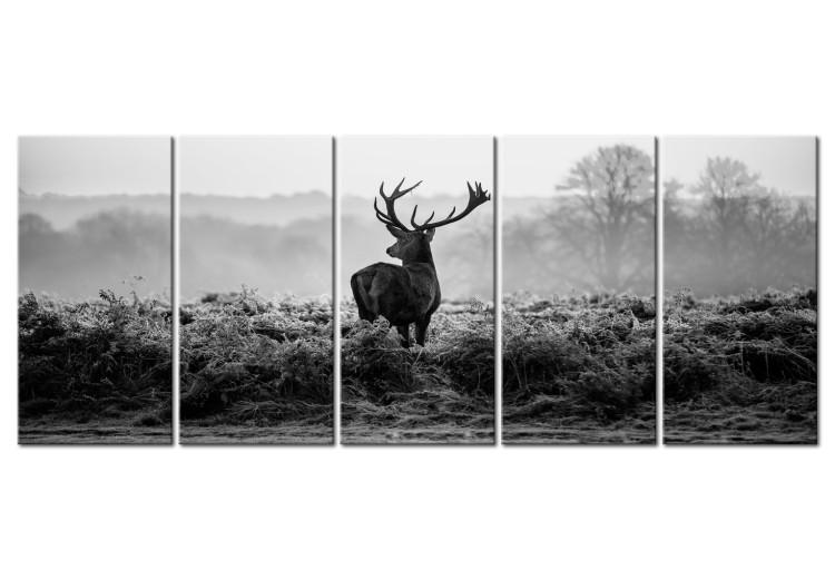 Canvas Print Runnig deer - the figure of an animal on a field in shades of gray