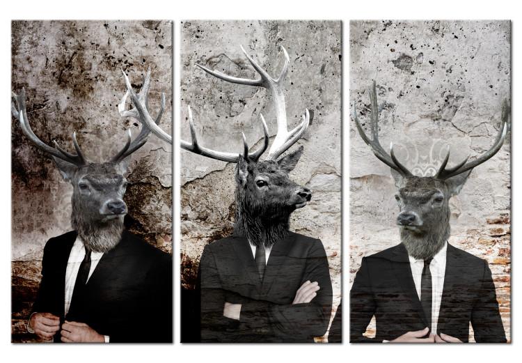 Canvas Print Deer in Black (3-piece) - Horned Figures in Street Art Vibe