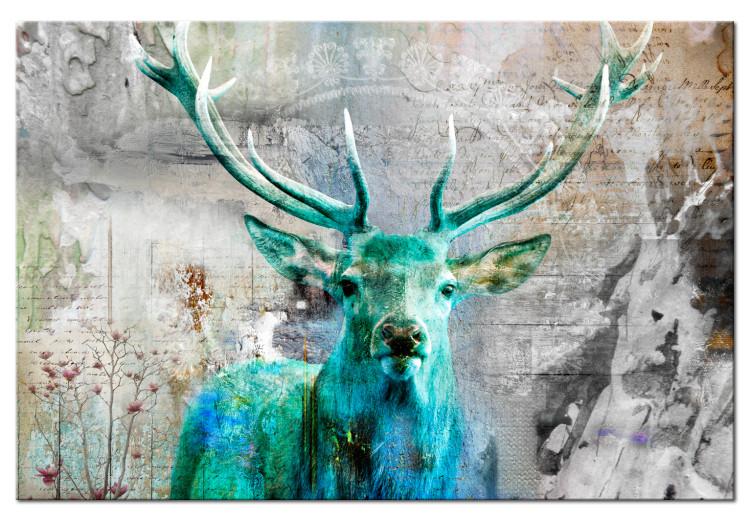 Canvas Print Green Deer (1-piece) - Stag and Nature on Variegated Background