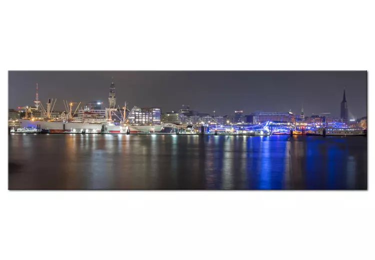 Canvas Print Night in Hamburg (1-piece) - Port Architecture and River after Dusk