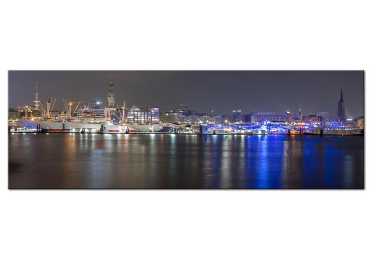 Canvas Print Night in Hamburg (1-piece) - Port Architecture and River after Dusk