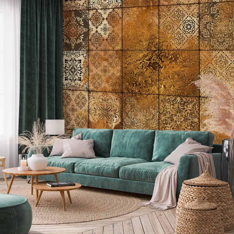 Old Tiles - Oriental floral motifs on tiles in brown shades