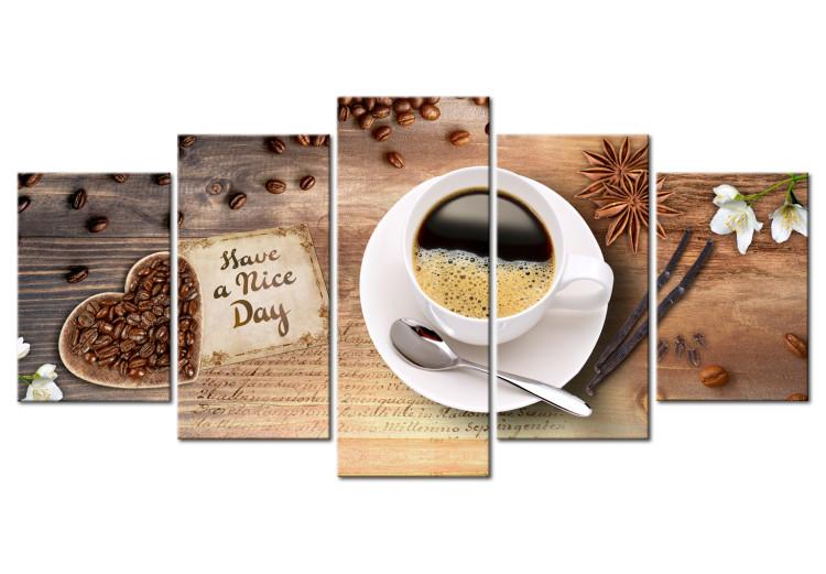 Canvas Print Morning Scent (5-piece) - Coffee Cup amidst Still Life