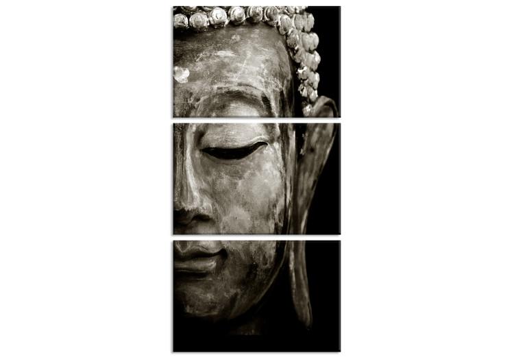 Canvas Print Buddha's Dream (3-piece) - Oriental Zen Style Sculpture on Black Background