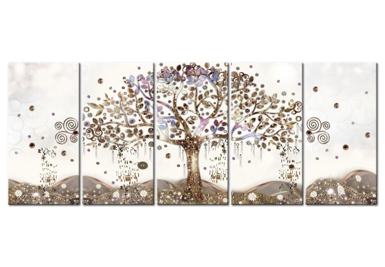 Canvas Print Geometric Tree (5-piece) - Artistic Abstraction in Gold