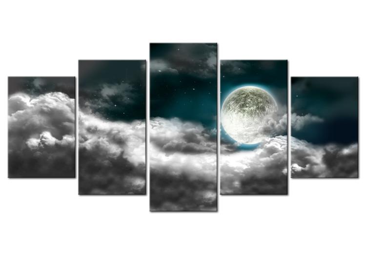Canvas Print Moonlight Glow (5-piece) - Night Landscape with Full Moon and Stars