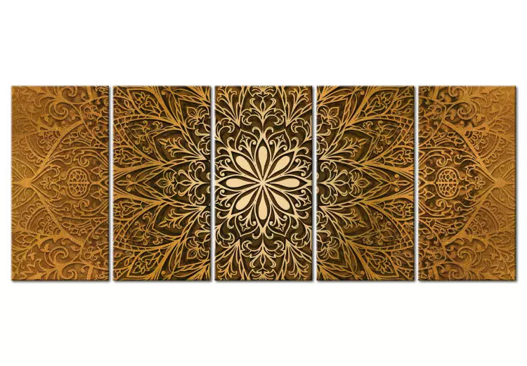 Canvas Print Paper Mandala (5-piece) - Brown Ethnic Pattern in Zen Style