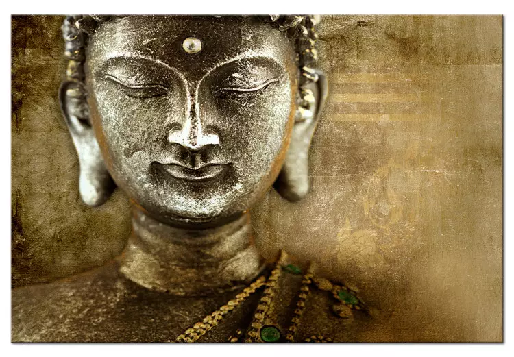 Canvas Print Silence is Golden (1-piece) - Oriental Buddha Sculpture in Bronze