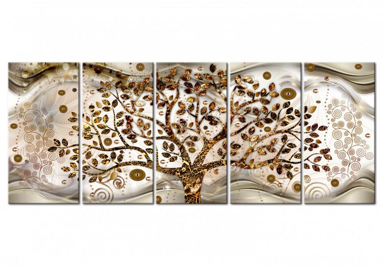 Canvas Print Tree and Waves (5 Parts) Brown
