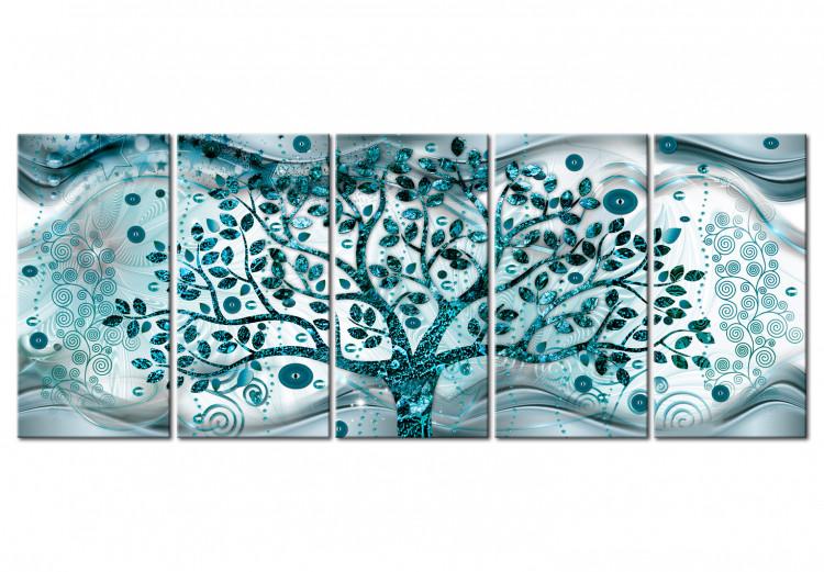 Canvas Print Tree and Waves (5 Parts) Blue