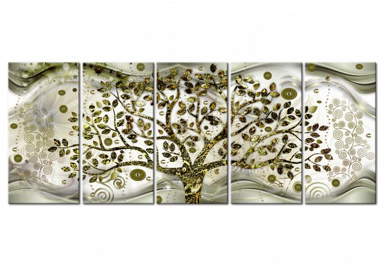 Canvas Print Tree and Waves (5 Parts) Green