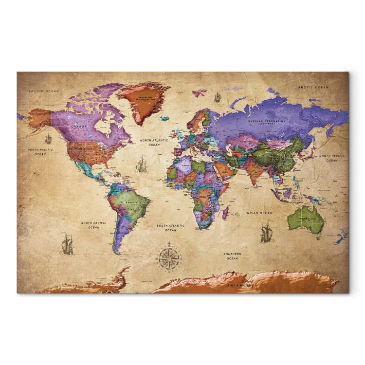 Canvas Print Colorful Journeys (1-part) Wide - World Map in English