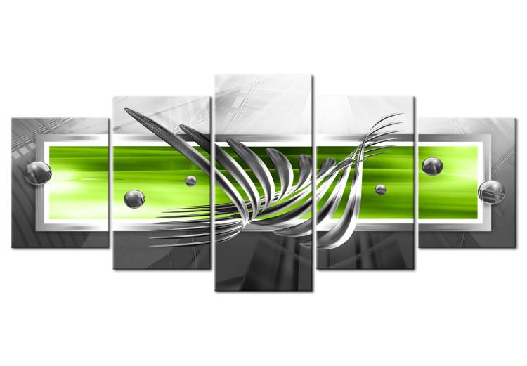 Canvas Print Silver Wings (5-part) Wide - Green Silver Abstraction