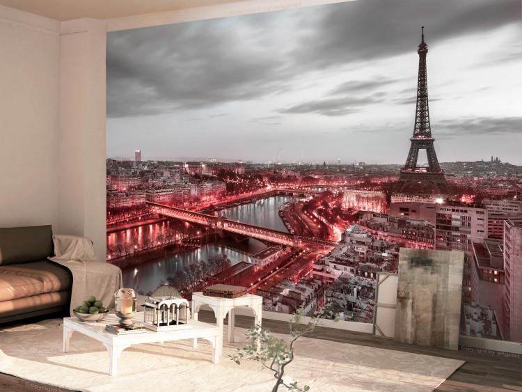 Wall Mural Paris: Red Streets - Black and White Architecture of France