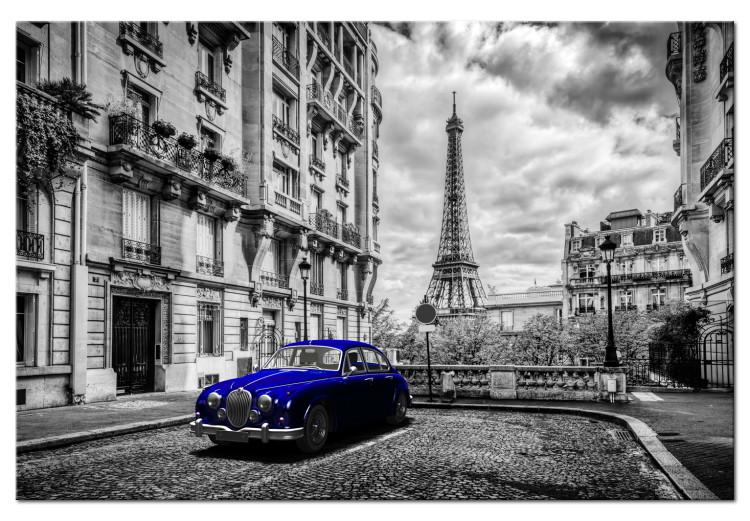 Canvas Print Car in Paris (1-part) Wide - Blue Car against Paris