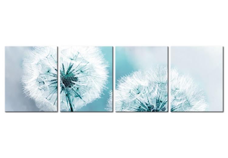 Canvas Print Fluffy Dandelions (4-part) Blue - Natural Summer Flower
