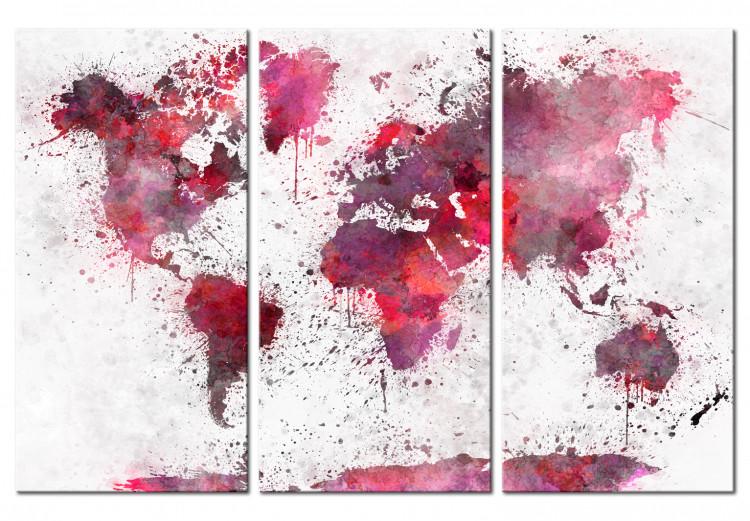 Canvas Print World Map: Red Watercolors (3 Parts)