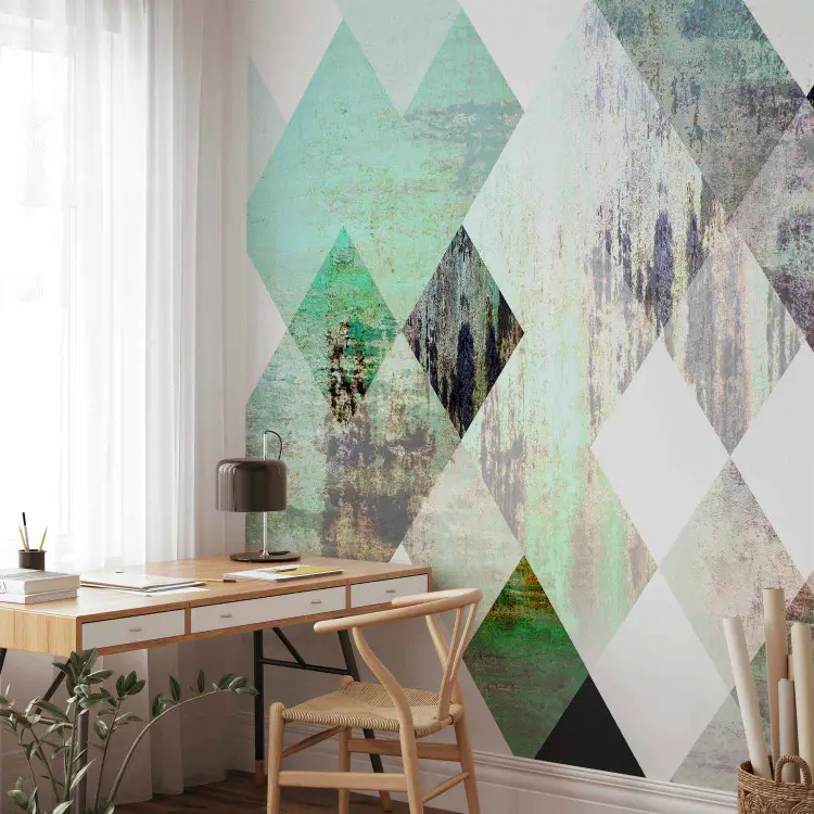 Diamond Checkerboard Green - Geometric Abstraction on a White Background