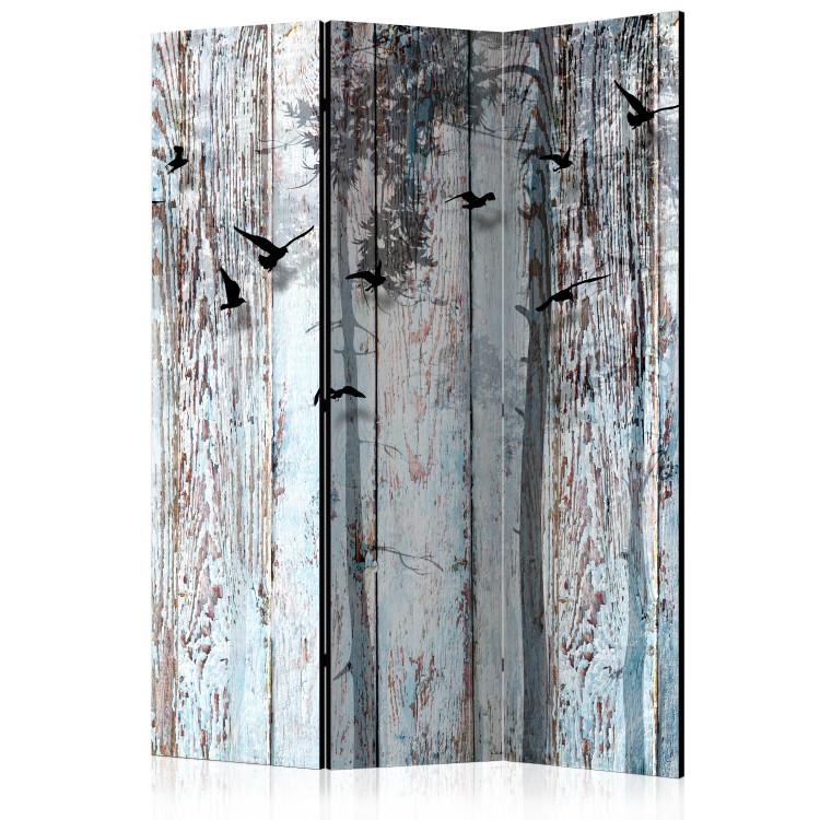 Room Divider Rustic Planks - texture of old wooden planks with bird motif
