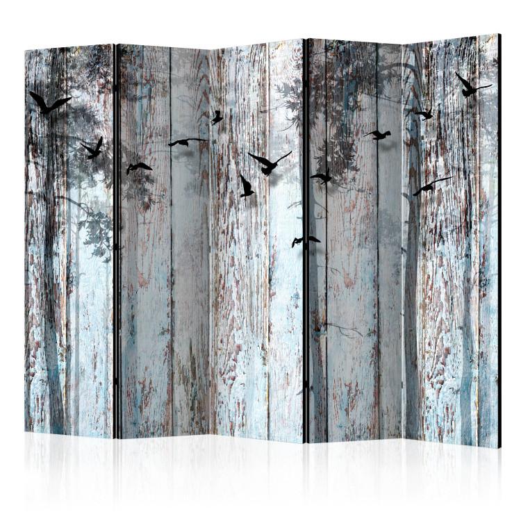 Room Divider Rustic Planks II - texture of wooden planks with bird motif