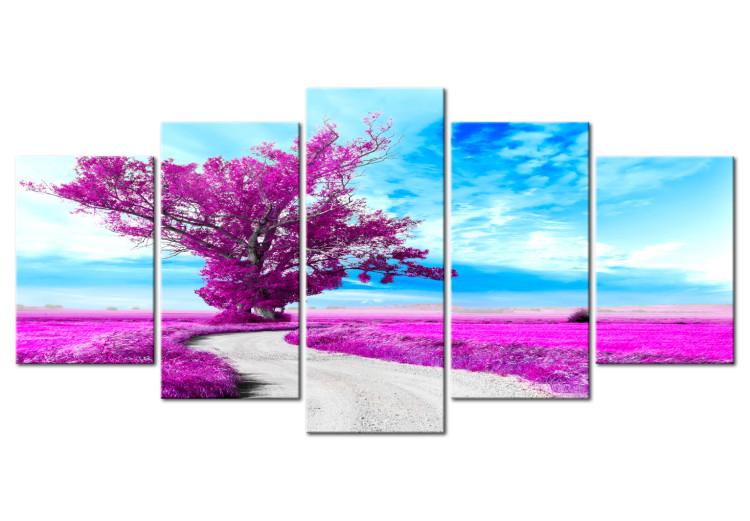 Canvas Print Tree by the Road (5-part) - Fantasy of Purple Nature