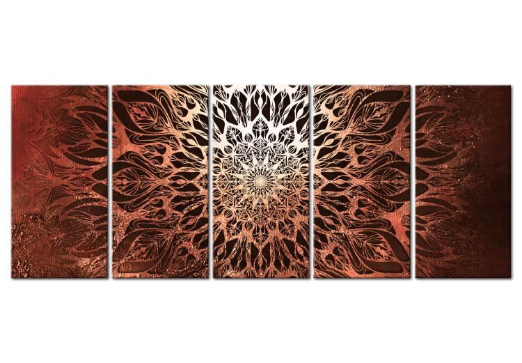 Canvas Print Hypnosis (5-part) Narrow - Mandala on Orange Background in Zen Style