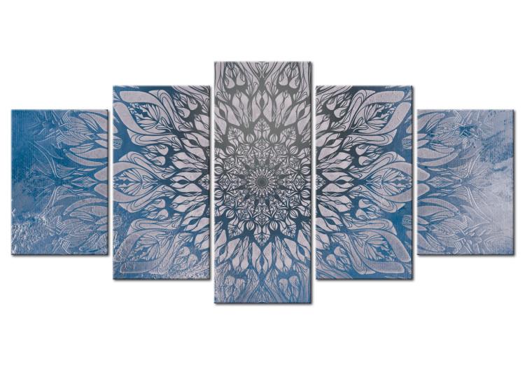 Canvas Print Hypnosis (5-part) Wide - Mandala on Blue Background in Zen Style