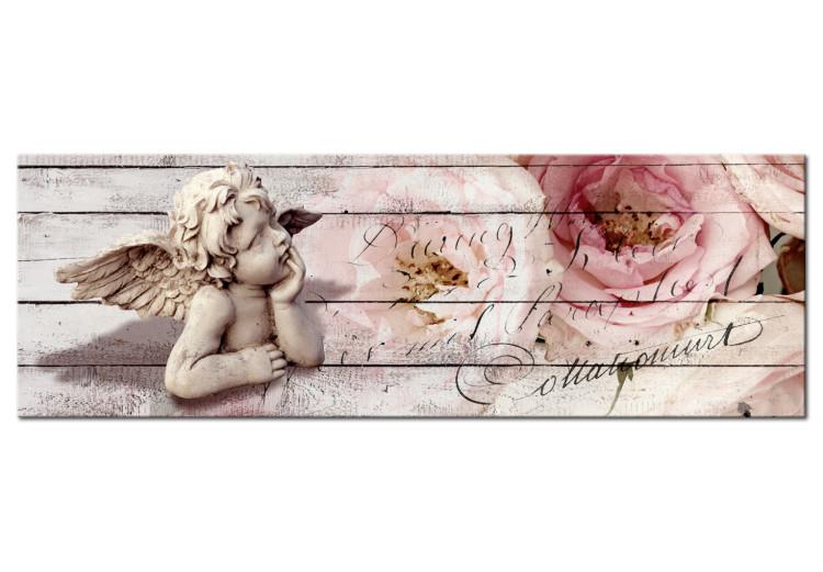 Canvas Print Contemplation (1-part) Narrow - Angel and Flowers in Vintage Style