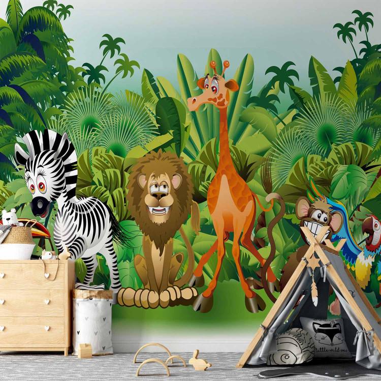 Wall Mural Jungle - wild animals from Africa among green trees for children