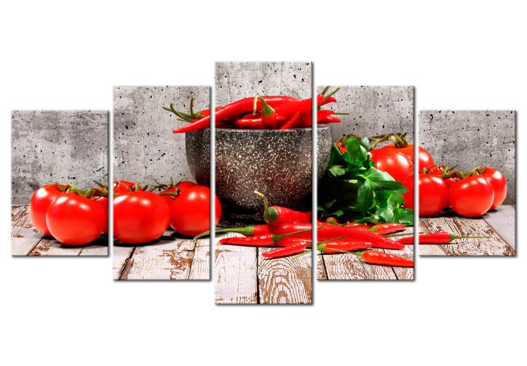 Canvas Print Red Vegetables (5-part) Concrete Wide - Still Life of Bell Peppers