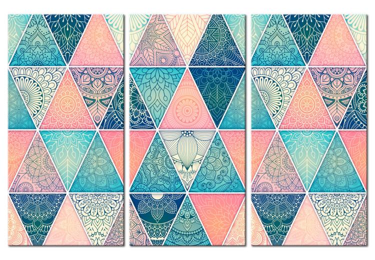 Canvas Print Oriental Triangles (3-part) - Geometric Figures in Zen Motif